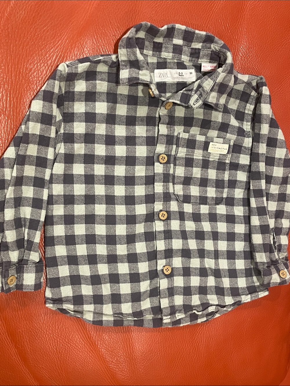 Zara Boys Gray & White Check Button-Down Shirt